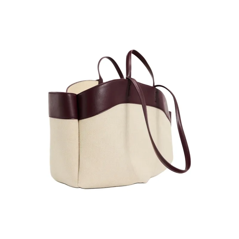 ZARA Cotton Tote Handbag Shoulder Bag Women's Ecru-3