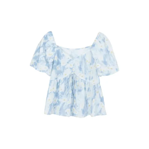 3COLOUR Chiffon Shirts Women's Sky Blue Floral