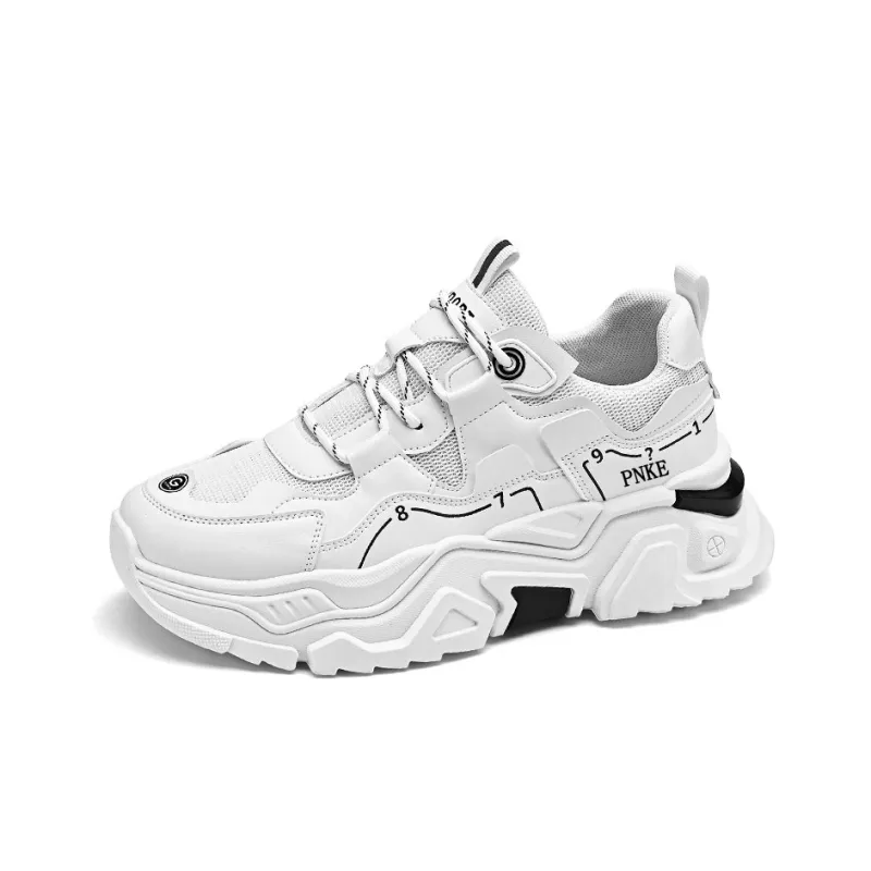 PNKE Anti-Slip Wear-Resistant Breathable Height Increasing Low-Top Chunky Sneakers Men's White-1