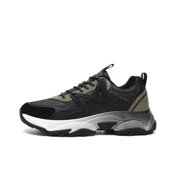 AOKANG Chunky Sneakers Men Low Top Black Green, Black