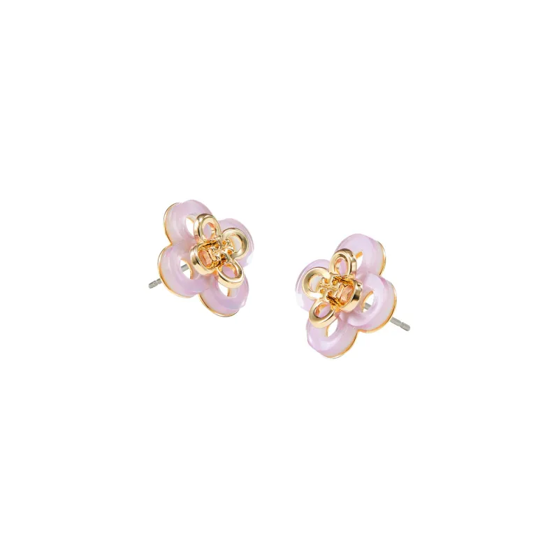 TORY BURCH Brass Stud Earrings Women's Gold/Light Pink-0