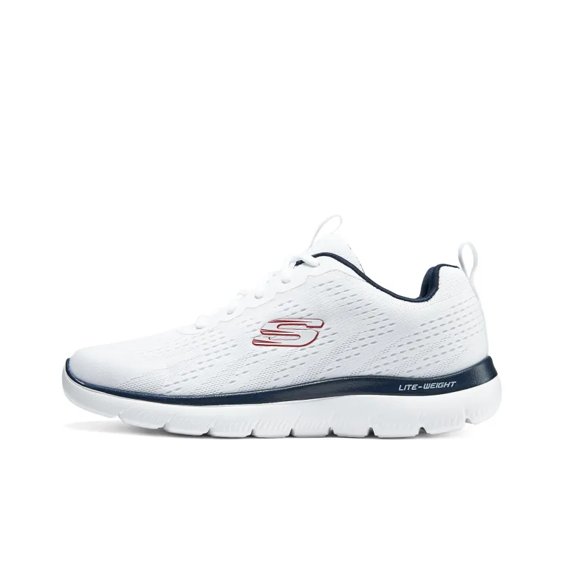 Skechers Lightweight Low-Top Casual Running Shoes Men's White Blue-0