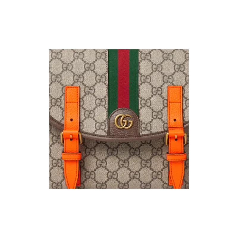 GUCCI Ophidia Canvas With Leather Trim Canvas Bag, Shoulder Bag, Crossbody Bag Men's Beige & Ebony & Orange-7
