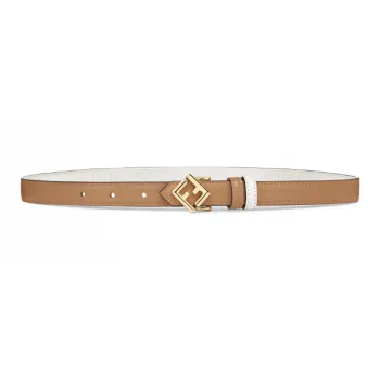 FENDI Logo Buckle Smooth Buckle Leather Belts Women's Brown Width  2cm