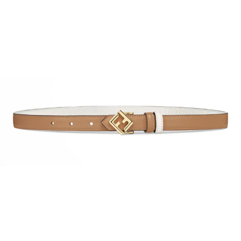 FENDI Logo Buckle Smooth Buckle Leather Belts Women's Brown Width  2cm-0