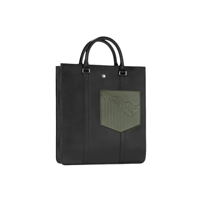 MONTBLANC Meisterstuck Grain Cow Leather Tote Bag Shopping Bag Handbag Medium Size Men's Black & Olive Green-1