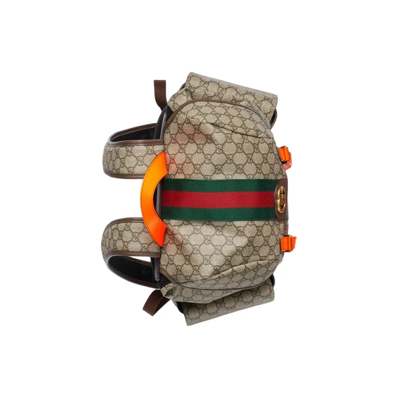 GUCCI Ophidia Canvas With Leather Backpack Medium Size Women's Beige & Ebony & Orange-5