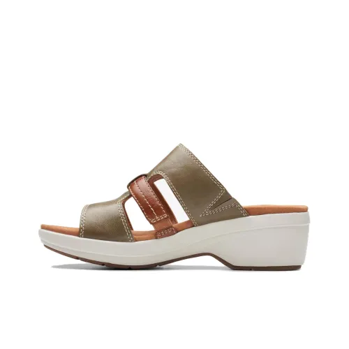 Clarks Slide Slippers 5.5cm Women's Olive Green