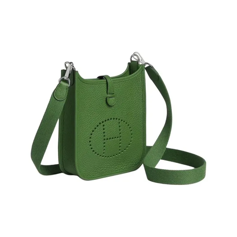 HERMES Evelyne Clemence Leather Shoulder Bag Crossbody Bag Unisex Green-1
