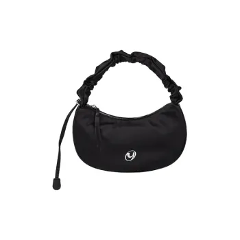 Art Traces Nylon Fabric Crescent Bag Handheld Shoulder Bag Small Moon Bag Small Size Women's Black/Arctic Blue