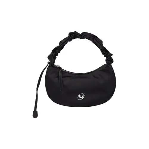 Art Traces Nylon Fabric Crescent Bag Handheld Shoulder Bag Small Moon Bag Small Size Women's Black/Arctic Blue