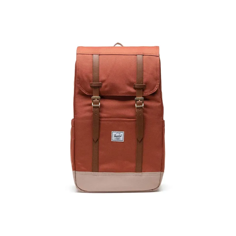 Herschel Recycled Fabric Backpack Unisex Orange Red With Light Brown Accents-0