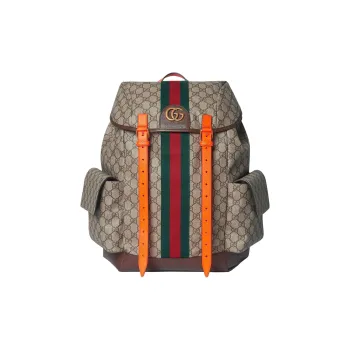 GUCCI Ophidia Canvas With Leather Backpack Medium Size Women's Beige & Ebony & Orange