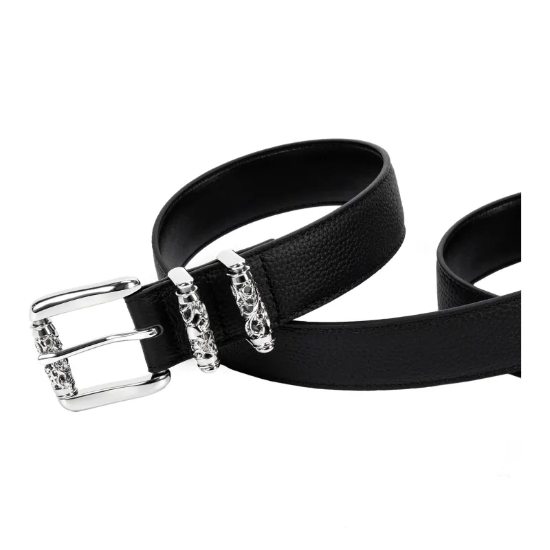 FORTEI Cow Leather Y2K Belt Unisex Black Width 3.3CM Gift Box Set-2