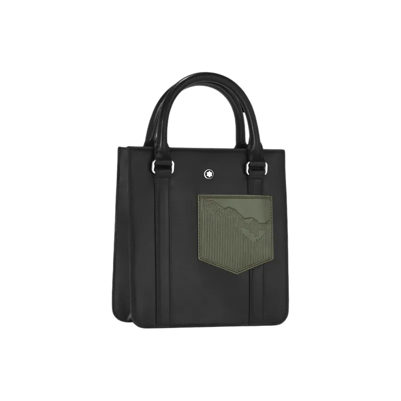 MONTBLANC Meisterstuck Full Grain Cow Leather Tote Bag, Shopping Bag, Handbag Mini Men's Black & Olive Green-1