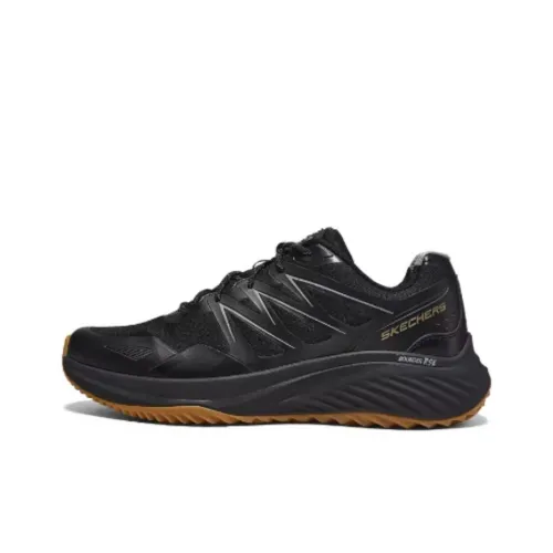 Skechers Cushioned Wear Resistant Breathable Lightweight Low Top Casual NVGY pentru Men's Black Gold