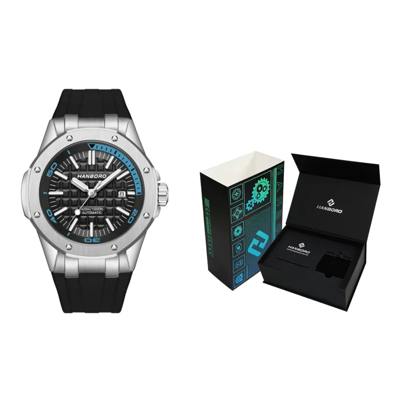 HANBORO Diving Collection Automatic Mechanical Movement Silicone Strap Watch Men's Watches White Dial-1
