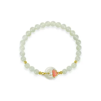 SEVEN COOK S925 Silver Hetian Jade Bracelets Women's Pale Greenish-White Jade