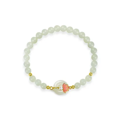 SEVEN COOK S925 Silver Hetian Jade Bracelets Women's Pale Greenish White Jade