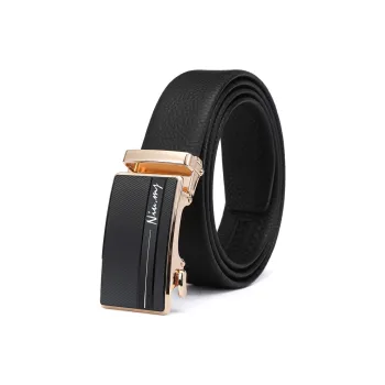 NIUMJ Top Grain Cow Leather Belt Litchi Grain Business Casual Pants With Automatic Buckle Leather Belts Men's