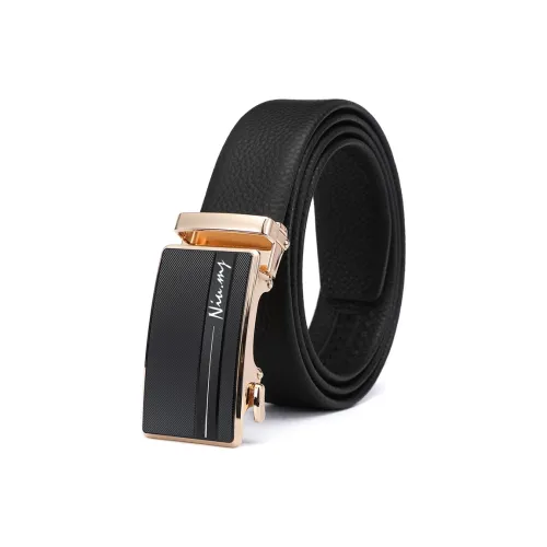 NIUMJ Top Grain Cow Leather Belt Litchi Grain Business Casual knitted-motif With Automatic Buckle Leather Belts Men's