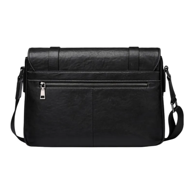 ROSEROOEN Top Grain Cow Leather Shoulder Bag Regular Unisex Black-2