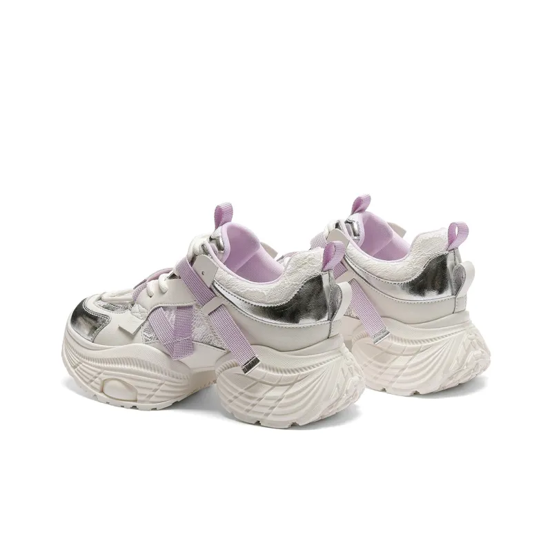 C°BANNER Chunky Sneakers Women's Low Top Beige Purple-3