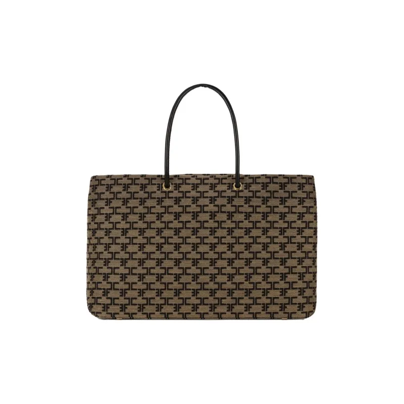 Elisabetta Franchi Cotton And Polyamide Blend Tote Bag Shopping Bag Handbag Shoulder Bag Women's Licorice/Black-1