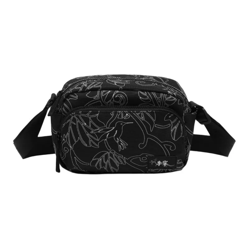LiNing Chinese Culture Series Polyester Crossbody Bag Unisex Black All Over Print-0