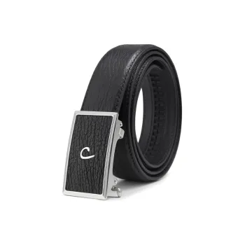 PIERRE CARDIN Business Stitching Leather Automatic Buckle Top Grain Cow Leather Belts Men's Black 3.4cm