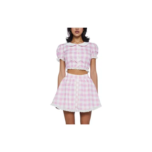 Dolls Kill Crop Tops Women's GINGHAM/Plaid