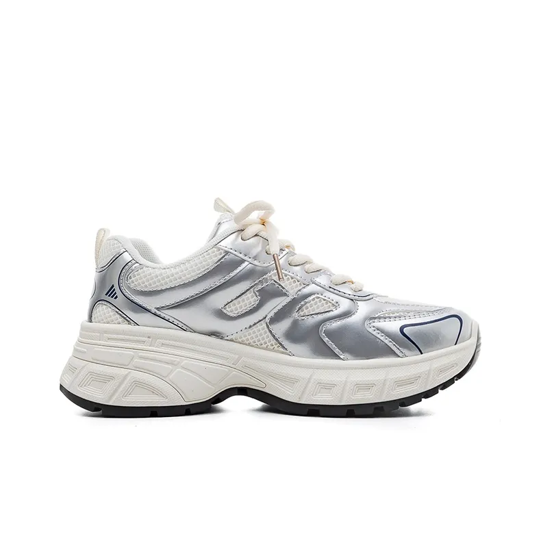 Warrior Durable Lightweight And Breathable Low Top Chunky Sneakers Women's Silver Beige Blue-2