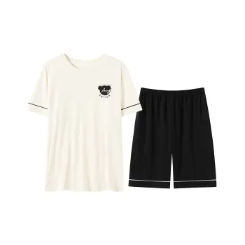 Close-fitting Areas Pajama Set Men's Apricot