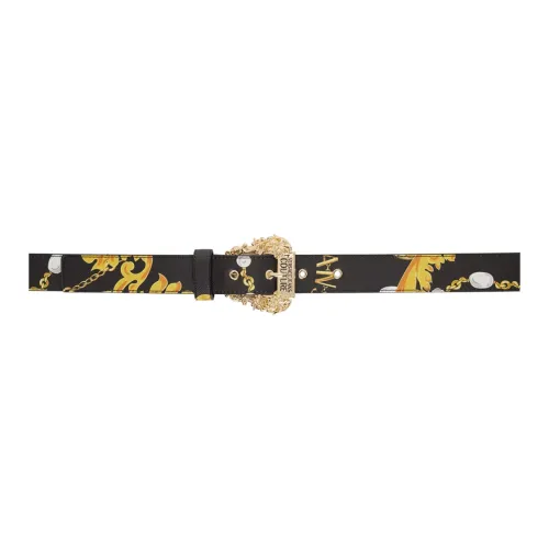 VERSACE JEANS COUTURE Print Pattern Leather Belts Women's Black Width: 2CM