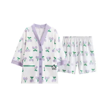 FENTENG Pajama Set Women's White Base With Flowers
