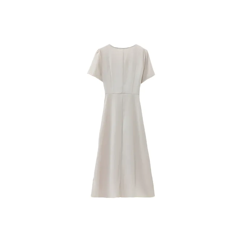 DOSOHEB Short Sleeved Dresses Women's Beige-1