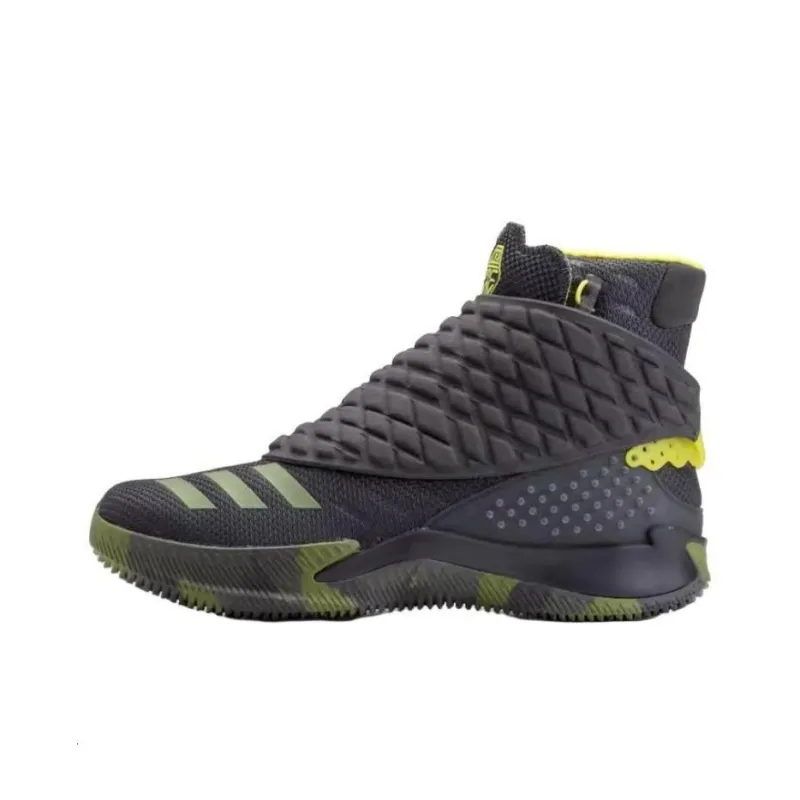 Adidas Ball 365 Cushioned Slip-Resistant High-Top Basketball Shoes Men's Black Green Yellow-0