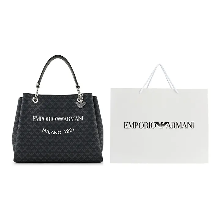 EMPORIO ARMANI Polyester Tote Bag, Shopping Bag, Shoulder Bag, Crossbody Bag, Handbag Women's Black-8