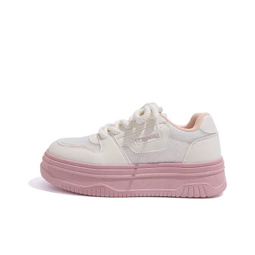 HUANQIU Breathable Slip Resistant Low Top Skateboard Shoes Women's Beige Pink
