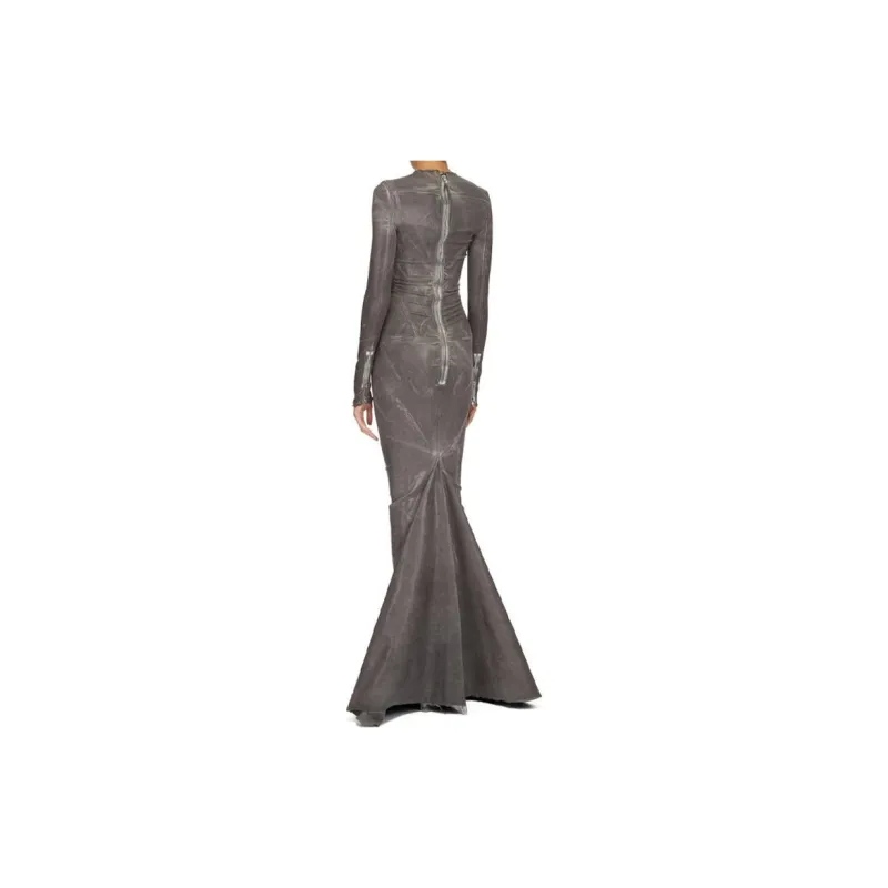 RICK OWENS Edfu Al Frayed-Hem Washed-Denim Gown-2