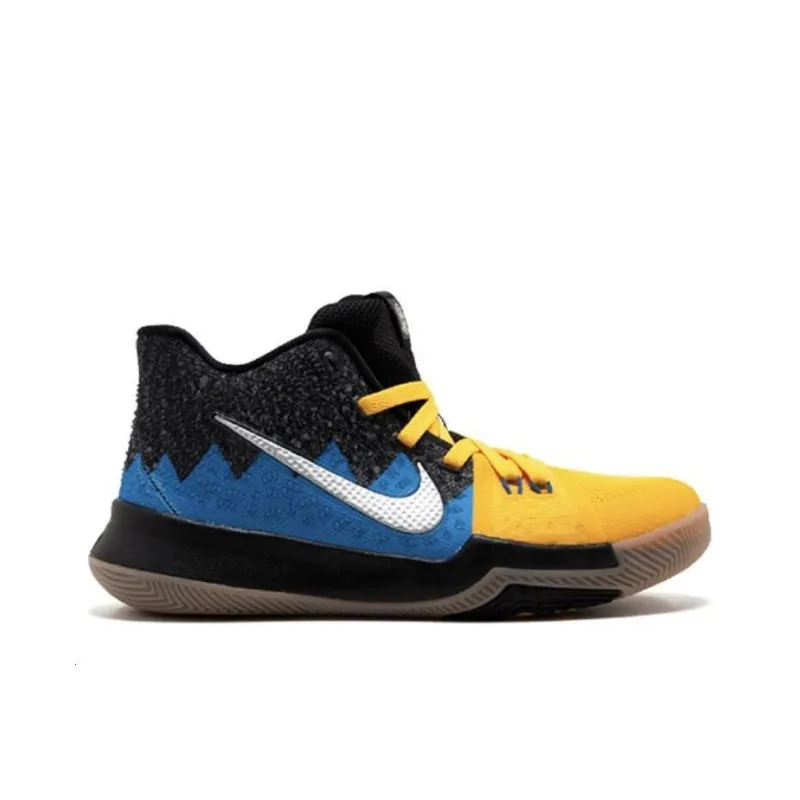Nike Kyrie 3 Cushioned Slip-Resistant Mid-Top Basketball Shoes Men's Yellow Blue Black-1