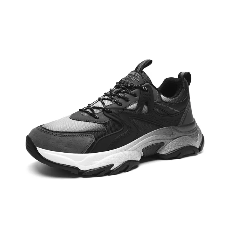 AOKANG Chunky Sneakers Men Low Top Black Green, Black-1