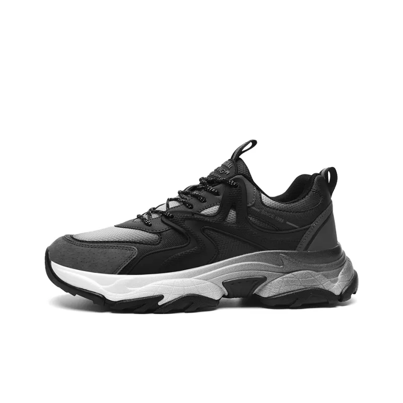 AOKANG Chunky Sneakers Men Low Top Black Green, Black-0