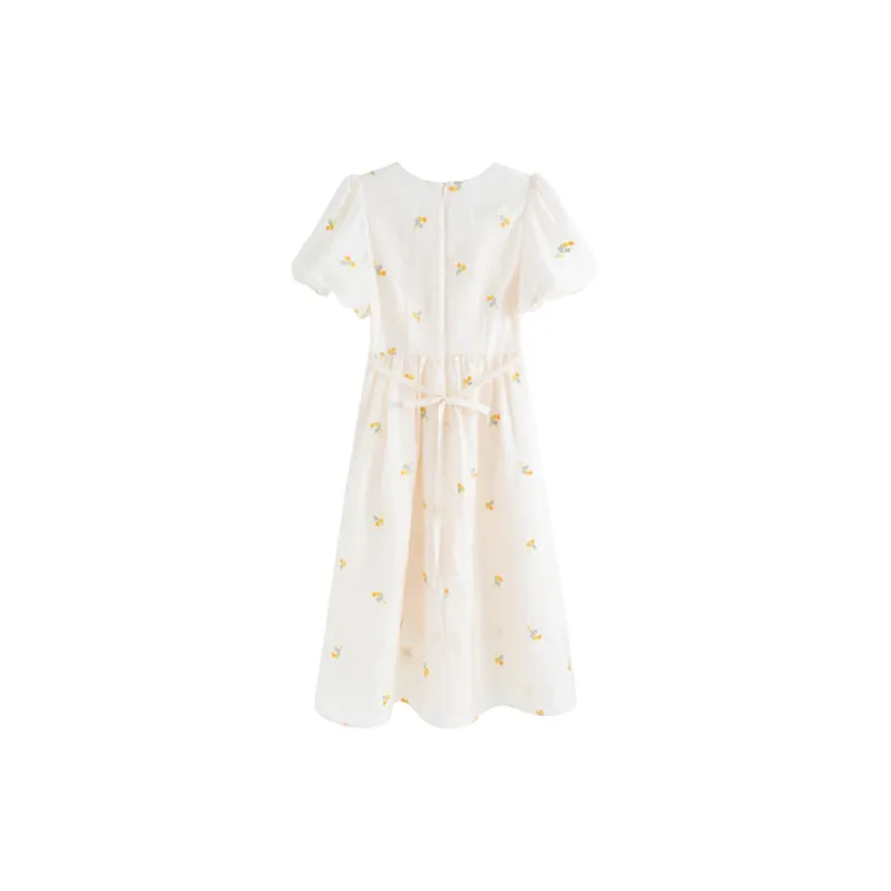 DOSOHEB Short-Sleeved Dresses Women's Beige Multicolor-1