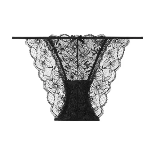 Victoria's Secret PINK Floral Lace Overlay With Fine Ribbon Bikini/BK Underpants Women's 1 Pack Black