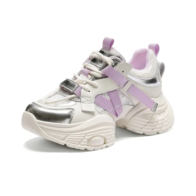 C°BANNER Chunky Sneakers Women's Low Top Beige Purple-1