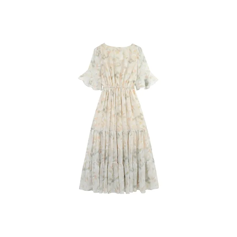 COVT Short Sleeved Dress Women's White Floral-1