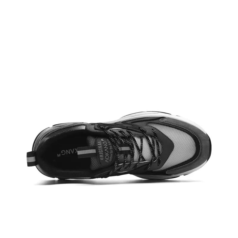 AOKANG Chunky Sneakers Men Low Top Black Green, Black-3