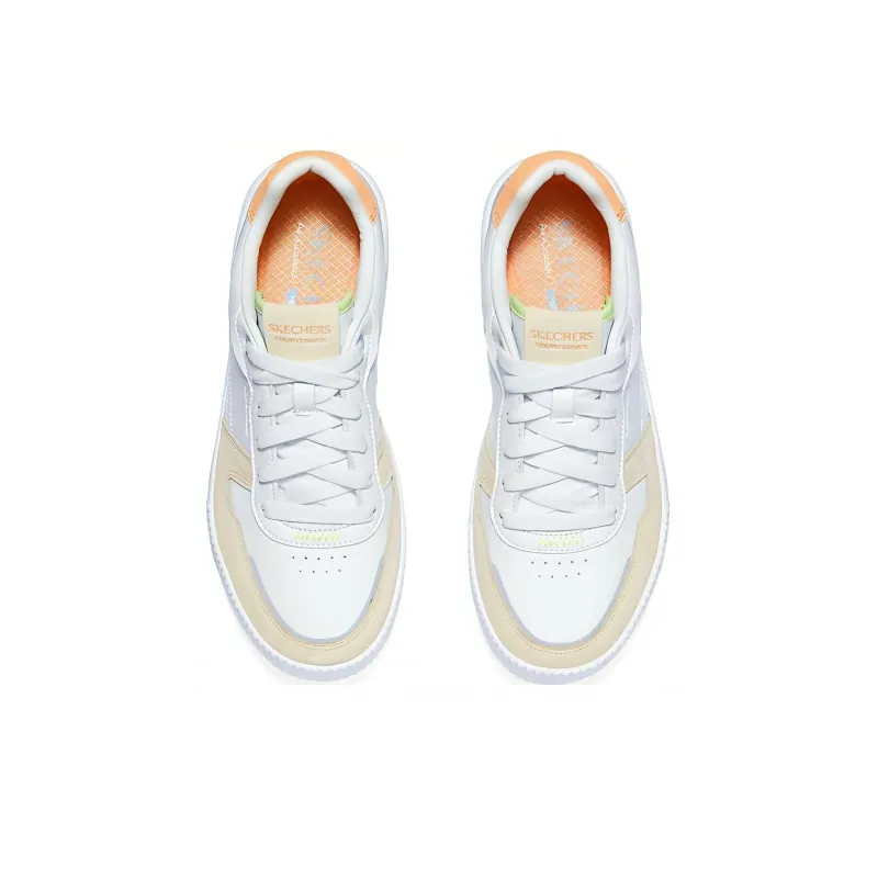 Skechers Court Classics Slip Resistant Low Top Skateboard Shoes Women's White Yellow Gray-3