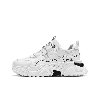 PNKE Anti-Slip Wear-Resistant Breathable Height Increasing Low-Top Chunky Sneakers Men's White